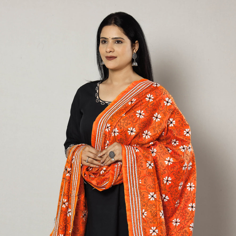 Kantha Embroidery Silk Dupatta 