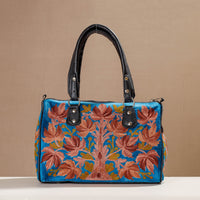 Blue - Original Chain Stitch Embroidery Leather & Velvet Hand Bag