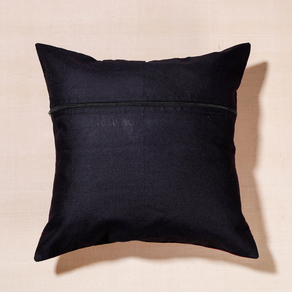 Maroon - Gavanti Kasuti Embroidery Cotton Cushion Cover (16 x 16 in)