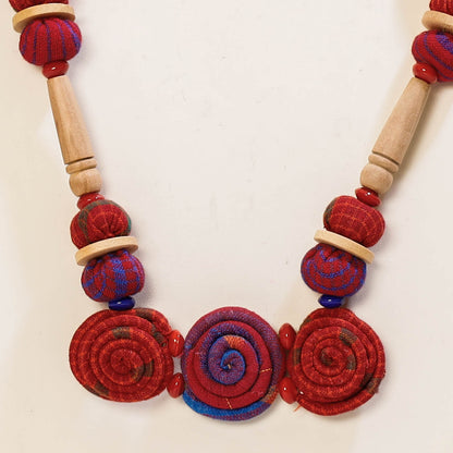 Handcrafted Gamcha Fabart Necklace with Beadwork by Rangila Dhaga