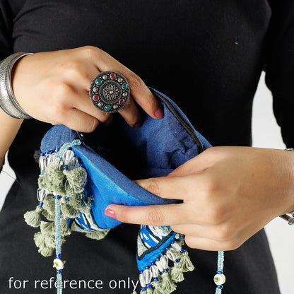 Blue - Kala Raksha Rabari Hand Embroidered Dupion Silk Sling Bag