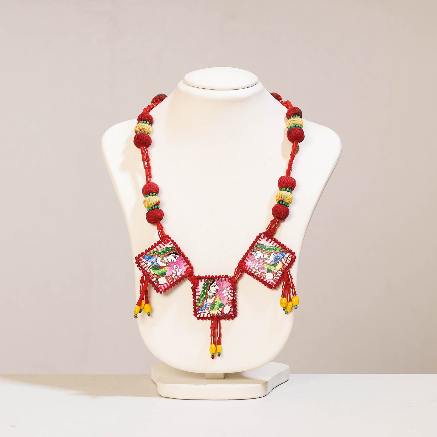 Handpainted Begum Fabart Necklace with Beadwork by Rangila Dhaga