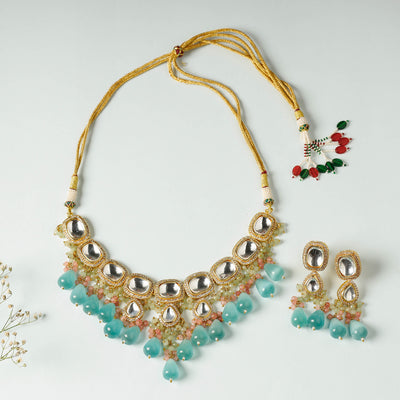 Golden Plated Brass Kundan & Stone Necklace Set
