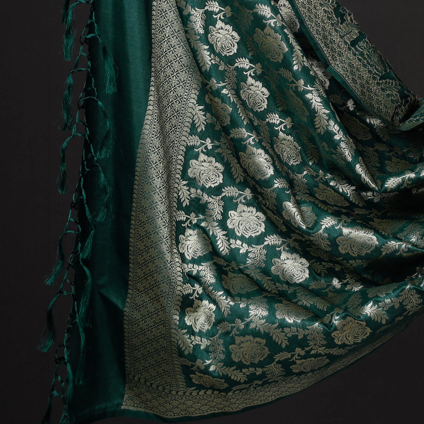 Green - 3pc Banarasi Jaal & Buti Cutwork Zari Work Silk Suit Material Set