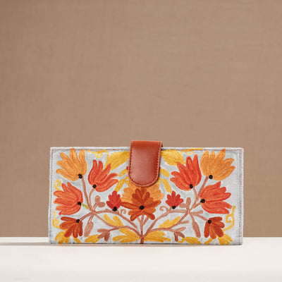 Original Chain Stitch Embroidery Leather & Velvet Wallet