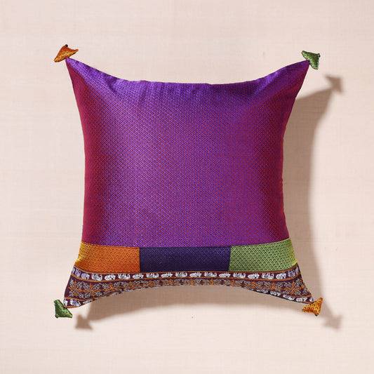 Purple - Gavanti Kasuti Hand Embroidered Khun Fabric Cushion Cover (16 x 16 in)