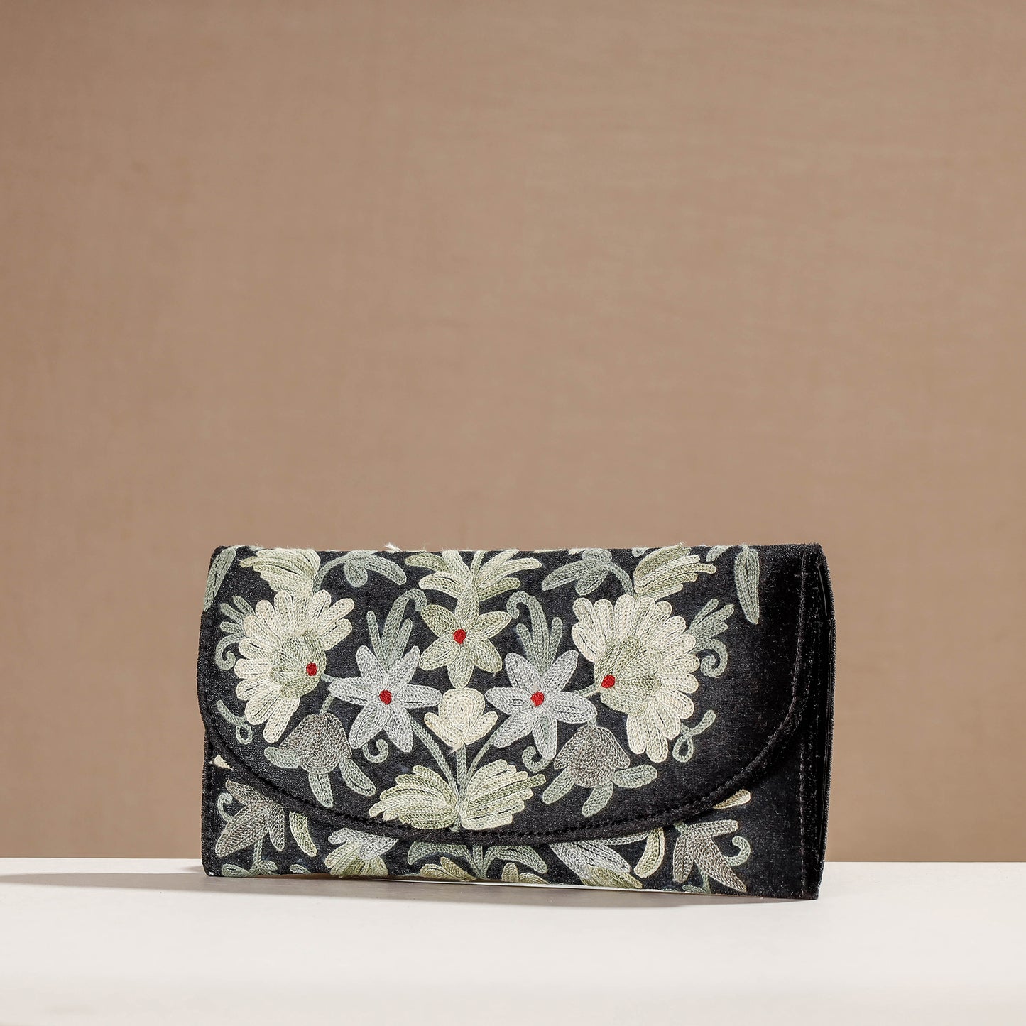 Original Chain Stitch Embroidery Leather & Velvet Wallet