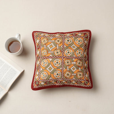Multicolor - Kala Raksha Pakko Hand Embroidered Pure Cotton Cushion Cover (12 x 12 in)