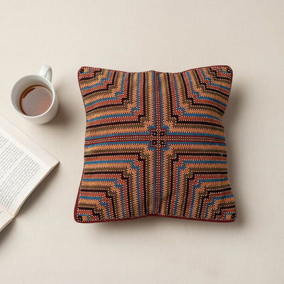Multicolor - Kala Raksha Jat Hand Embroidered Pure Cotton Cushion Cover