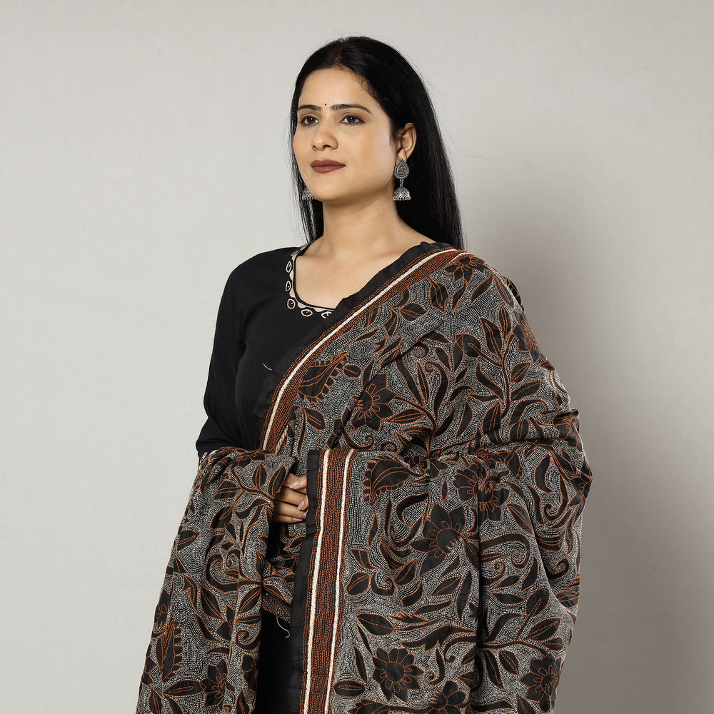 Kantha Embroidery Silk Dupatta 