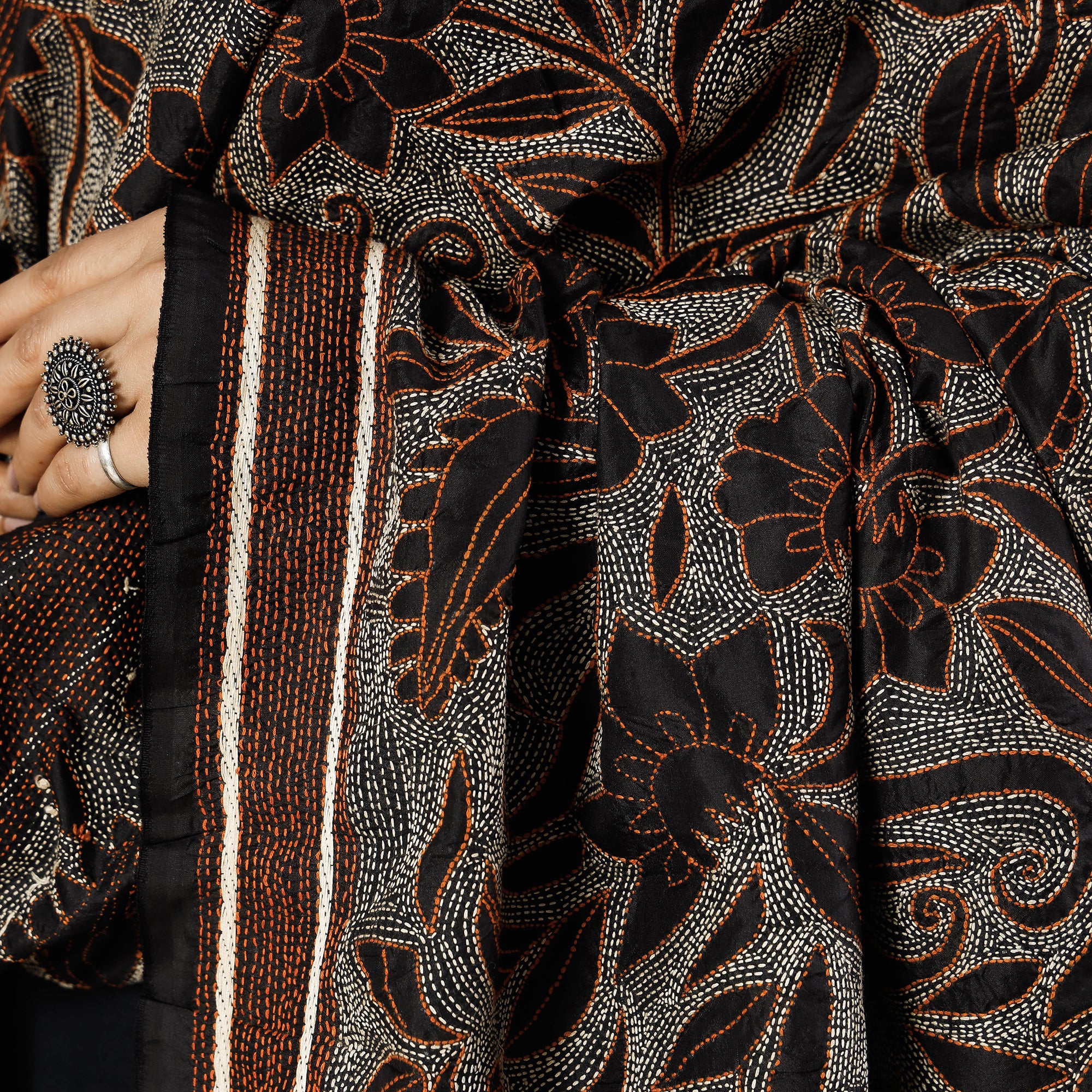 Buy Bengal Nakshi Kantha Tussar Silk Handloom Dupatta Online l iTokri.com