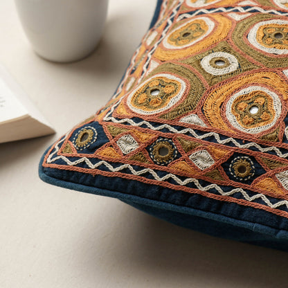Multicolor - Kala Raksha Pakko Hand Embroidered Pure Cotton Cushion Cover (12 x 12 in)