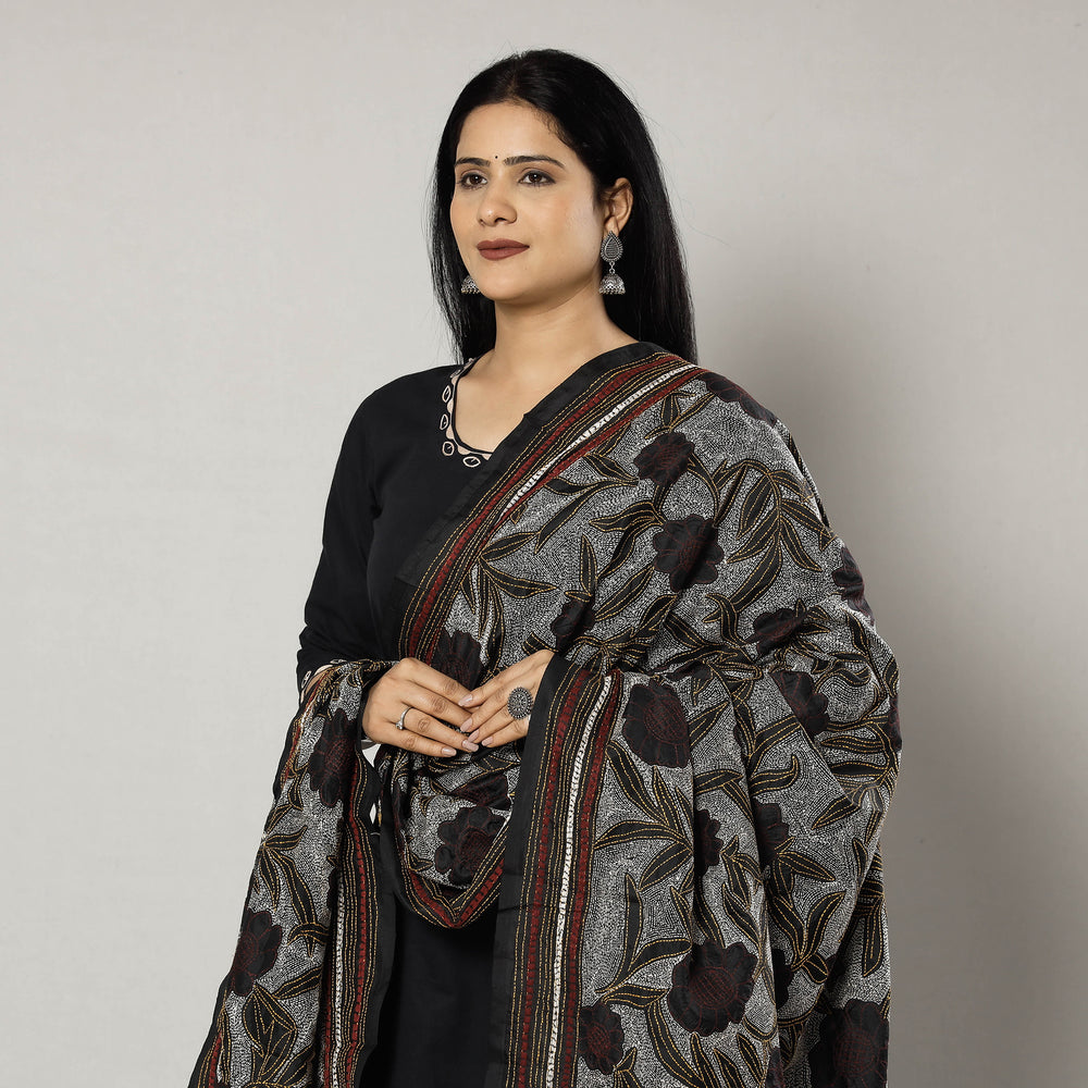 Kantha Embroidery Silk Dupatta 