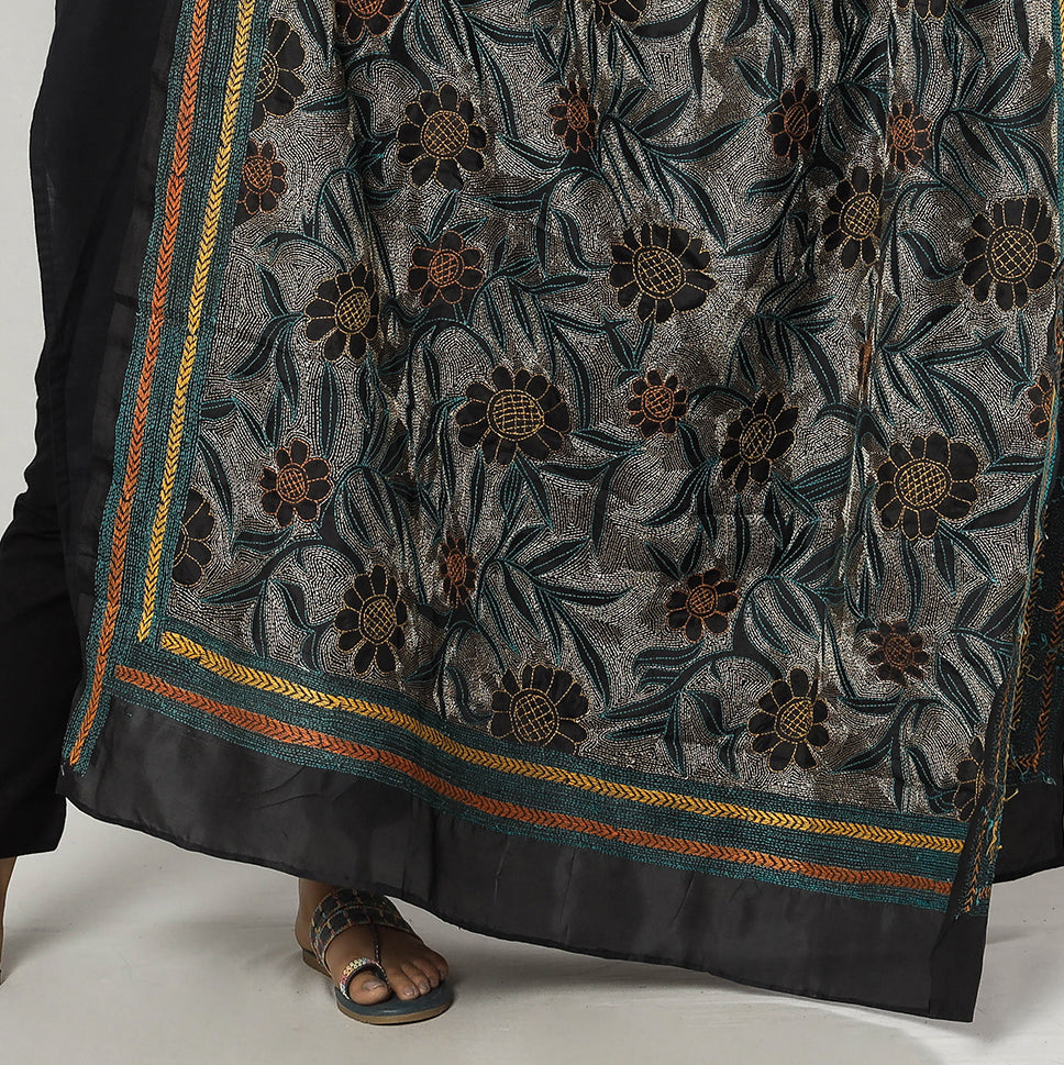 Kantha Embroidery Silk Dupatta 