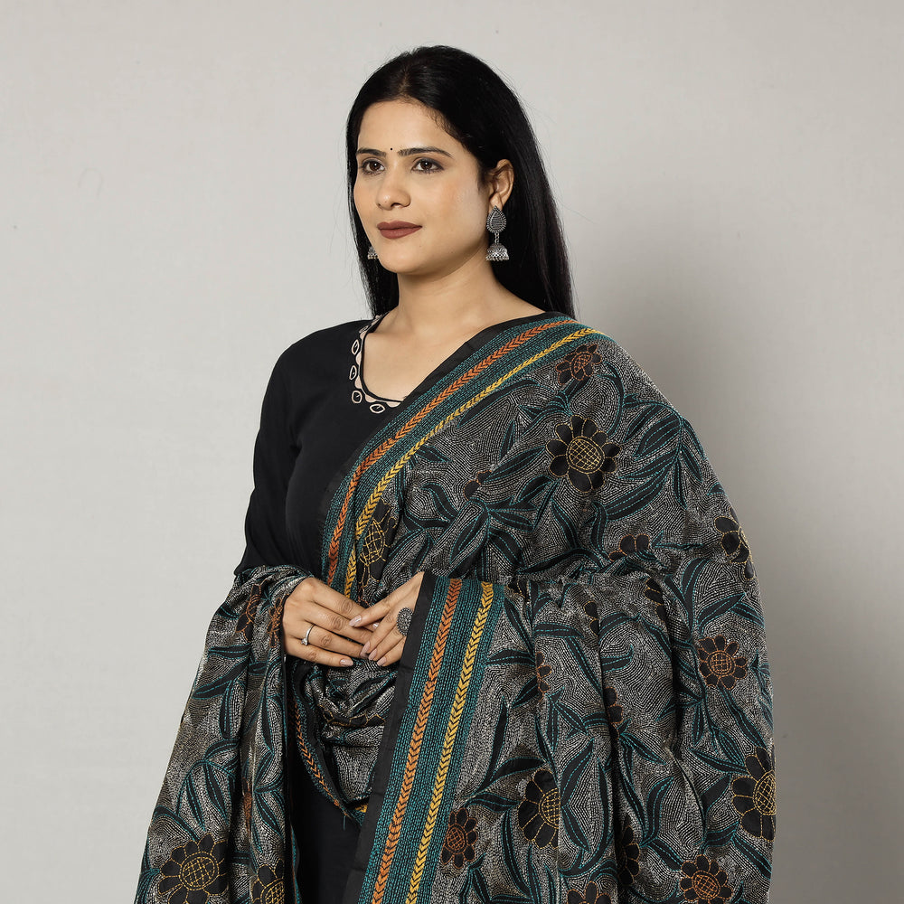 Kantha Embroidery Silk Dupatta 