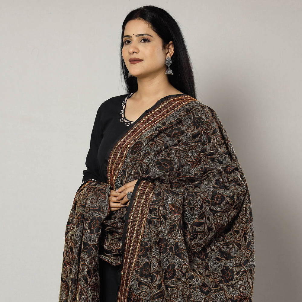 Kantha Embroidery Silk Dupatta 