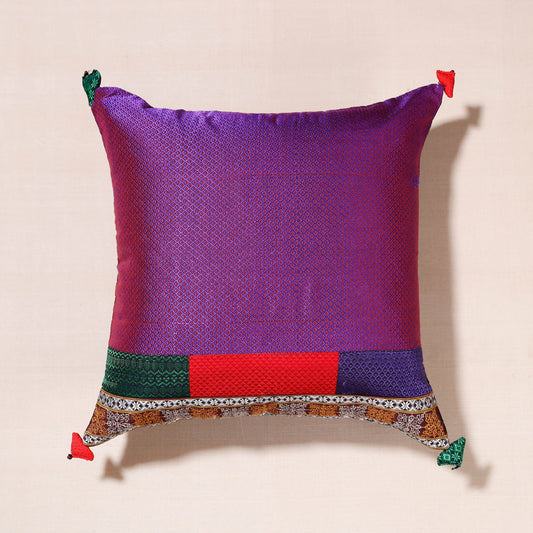 Purple - Gavanti Kasuti Hand Embroidered Khun Fabric Cushion Cover (16 x 16 in)