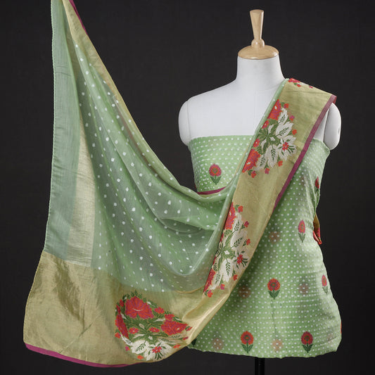 Green - 2pc Banarasi Handwoven Zari Work Silk Cotton Suit Material Set