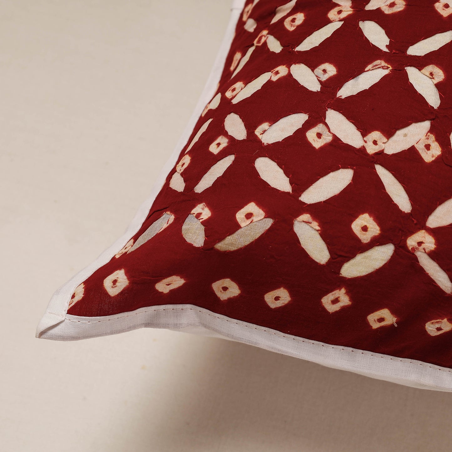 Maroon - Applique Cut Work Cotton Cushion Cover (16 x 16 in)