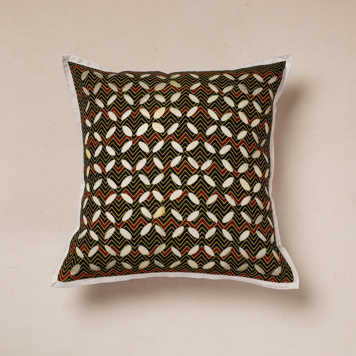 Green - Applique Cut Work Cotton Cushion Cover (16 x 16 in)