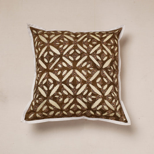 Brown - Applique Cut Work Cotton Cushion Cover (16 x 16 in)
