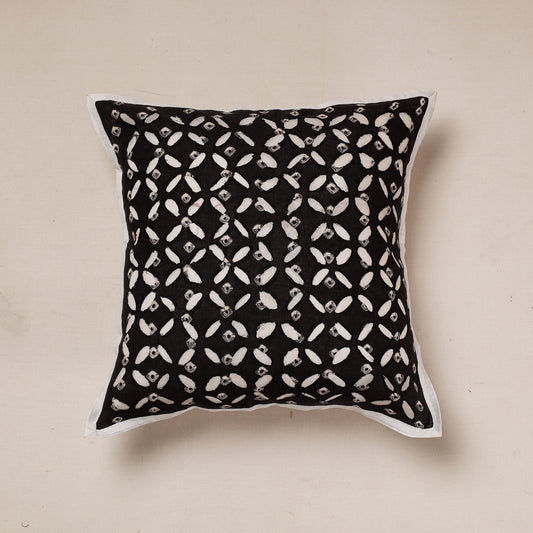 Black - Applique Cut Work Cotton Cushion Cover (16 x 16 in)