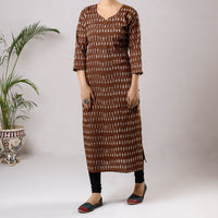 Brown Ikat Weave Cotton Long Kurta