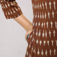 Brown Ikat Weave Cotton Long Kurta