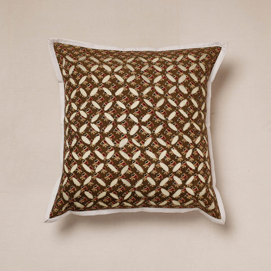 Brown - Applique Cut Work Cotton Cushion Cover (16 x 16 in)