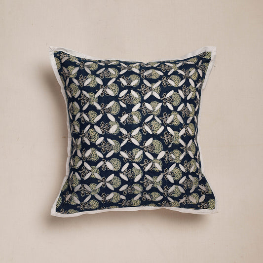 Blue - Applique Cut Work Cotton Cushion Cover (16 x 16 in)