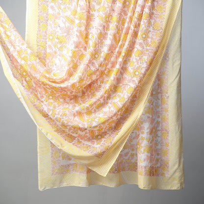 Yellow - Sanganeri Block Printed Soft Cotton Dupatta/Wrap Sarong Pareo/Beach Wear