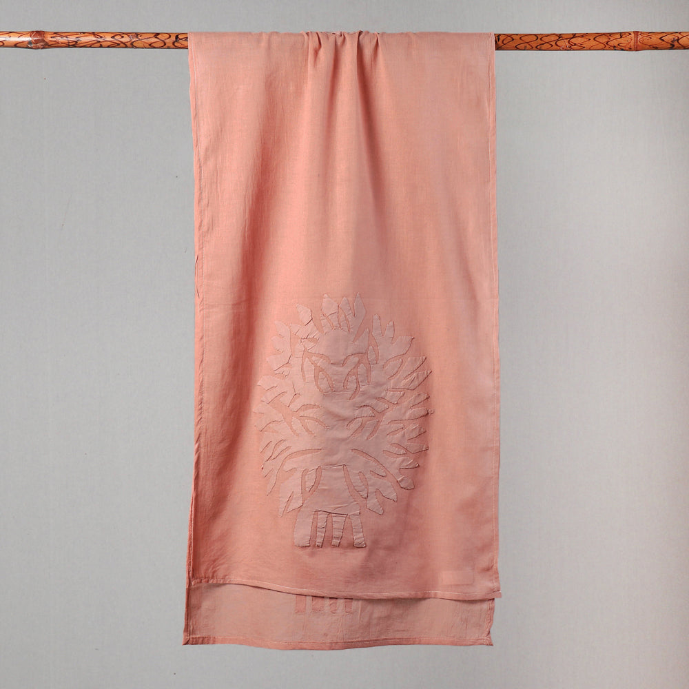 Peach - Barmer Applique Cut Work Cotton Stole