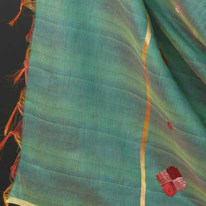 Green - 3pc Phulkari Embroidered Silk Cotton Suit Material Set