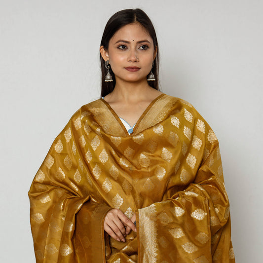Yellow - Banarasi Silk Handwoven Zari Buti Dupatta with Tassels