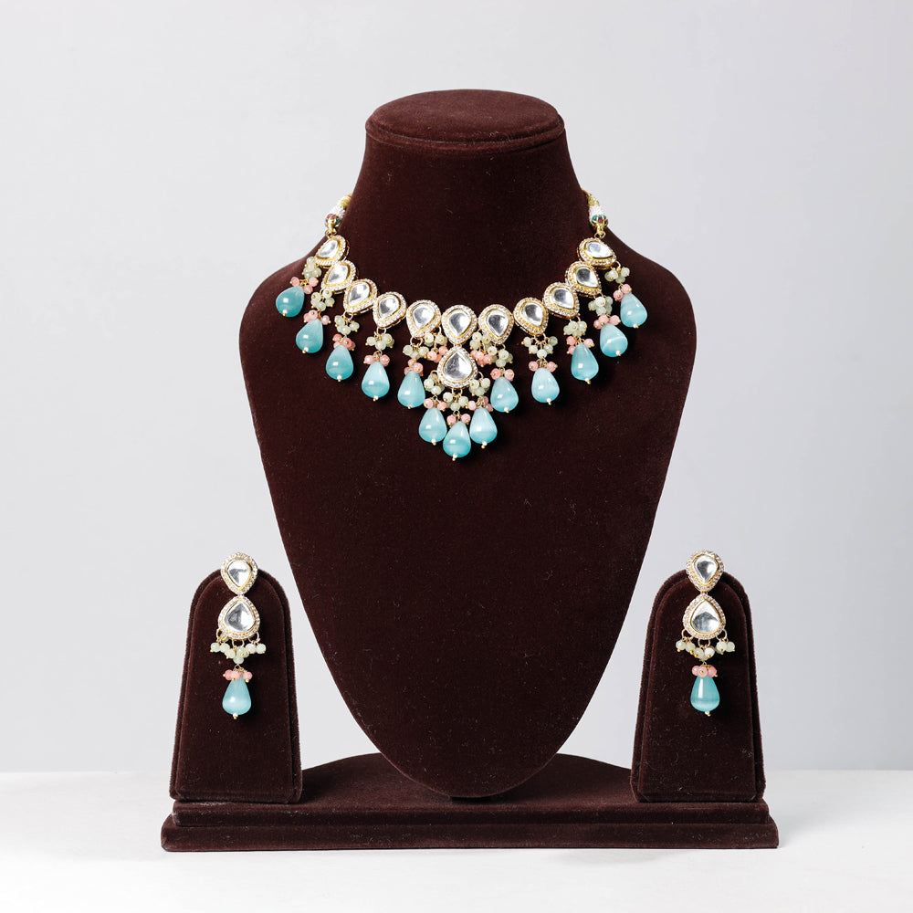  Golden Plated Brass Kundan & Stones Necklace Set 