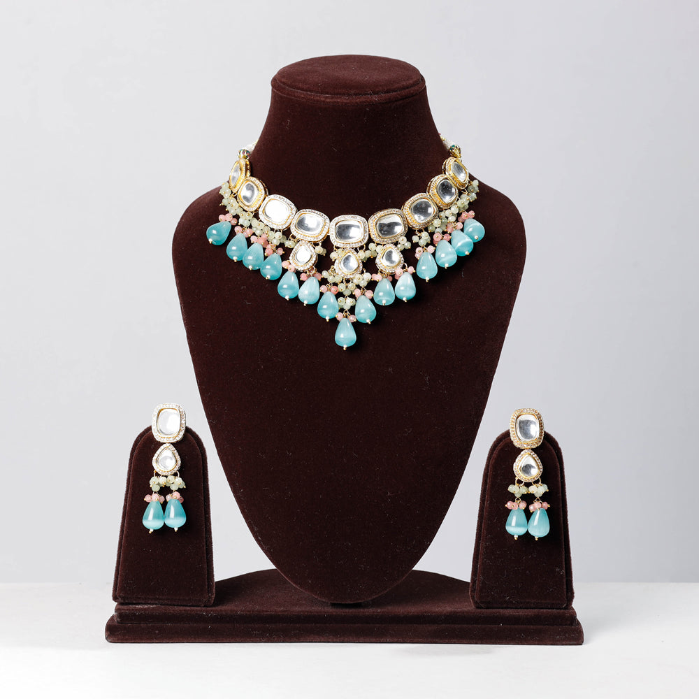 Golden Plated Brass Kundan & Stone Necklace Set
