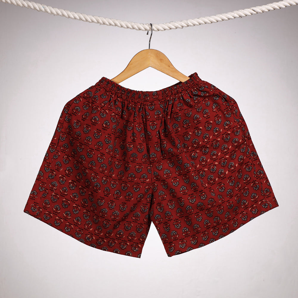 Red - Ajrakh Block Printing Cotton Unisex Boxer/Shorts