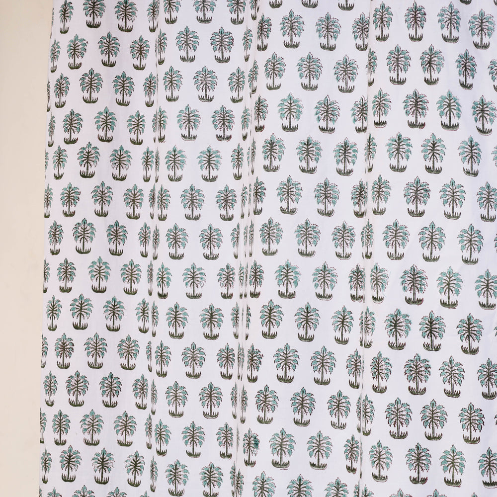 White - Sanganeri Block Print Cotton Window Cu rtain (5 x 3.3 feet)(single piece)