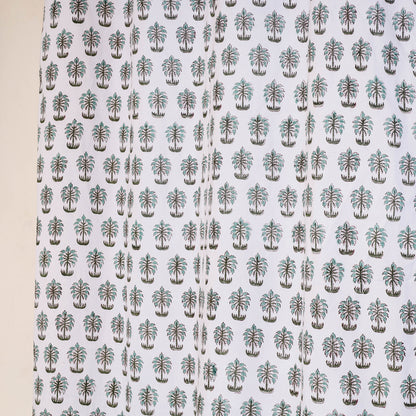 White - Sanganeri Block Print Cotton Window Cu rtain (5 x 3.3 feet)(single piece)