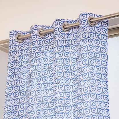 Blue - Sanganeri Block Print Cotton Window Curtain (5 x 3.3 feet) (single piece)