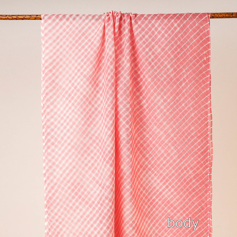 Pink - Leheriya Tie-Dye Kota Doria Cotton Saree 04