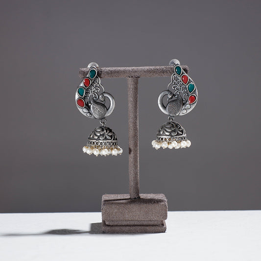 Antique Finish Oxidised German Silver Stud Earrings