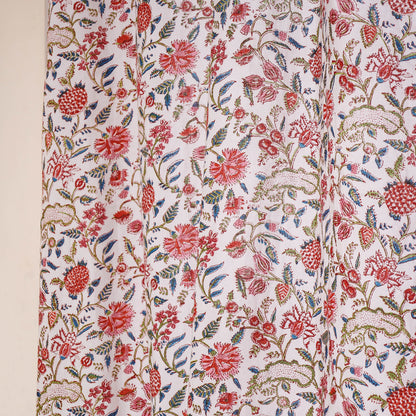 White - Sanganeri Block Print Cotton Window Curtain (5 x 3.3 feet) (single piece)