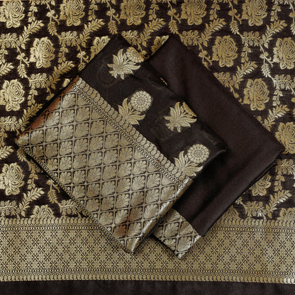 Black - 3pc Banarasi Jaal & Buti Cutwork Silk Zari Work Suit Material Set