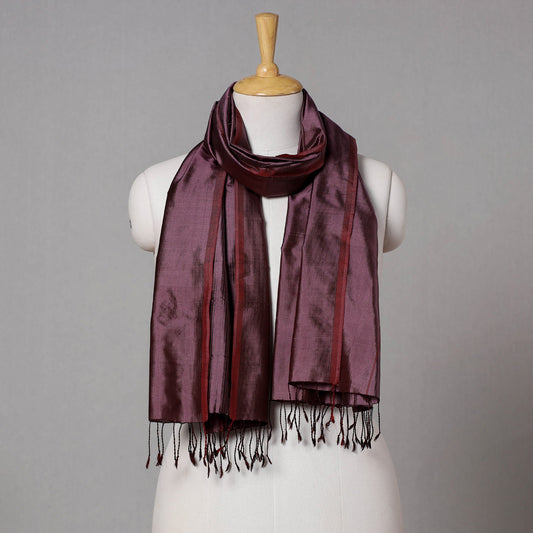 Maroon - Traditional Mulberry Silk Handloom Stole with Tassels