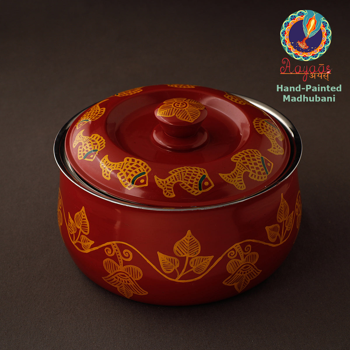  Madhubani Handpainted Stainless Steel Casserole 