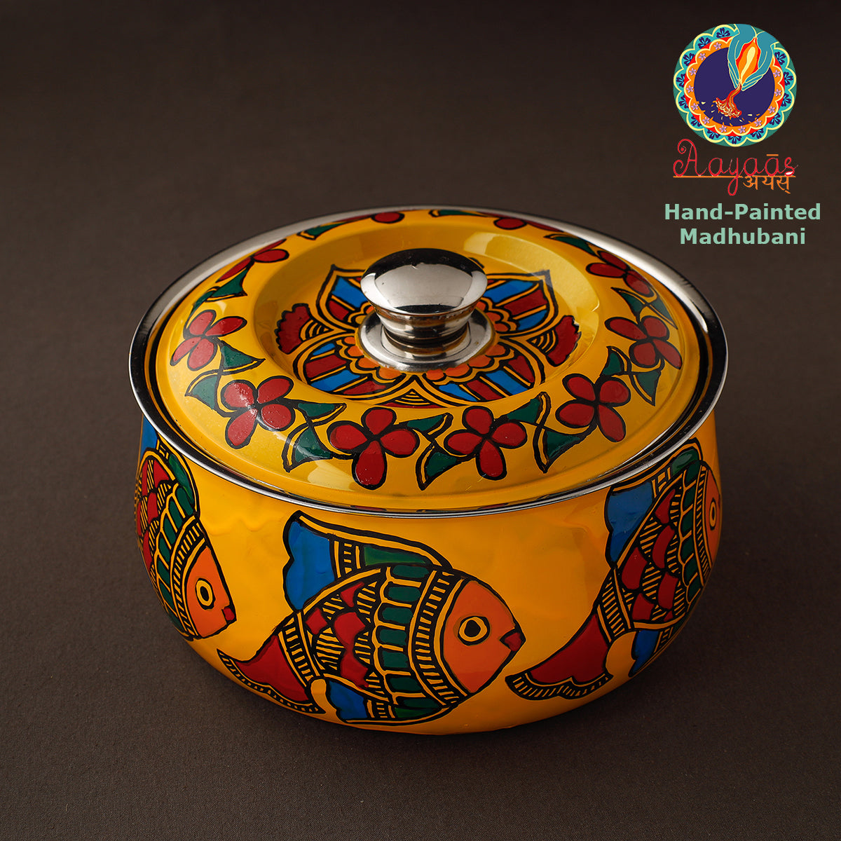  Madhubani Handpainted Stainless Steel Casserole 