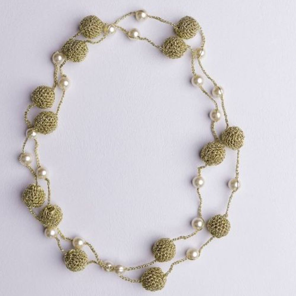 Samoolam Handmade Crochet Nakshatra Pearl Necklace ~ Gold