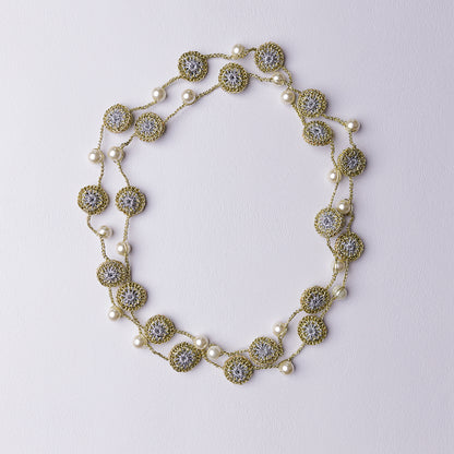 Samoolam Handmade Crochet Nakshatra Pearl Necklace ~ Gold