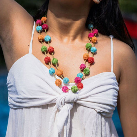 Samoolam Handmade Crochet Mela Necklace ~ Multicoloured Beads